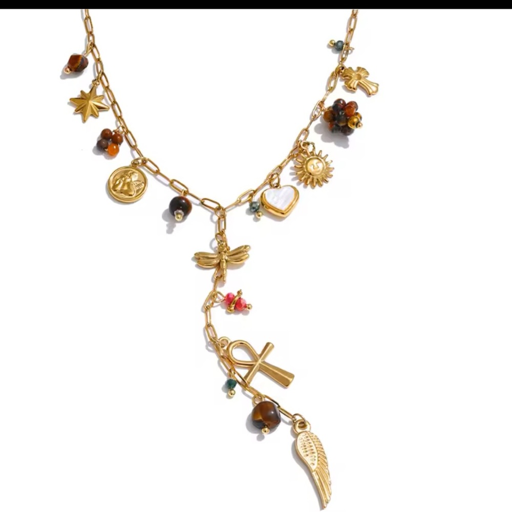 Gold plated stainless steel charm necklace
